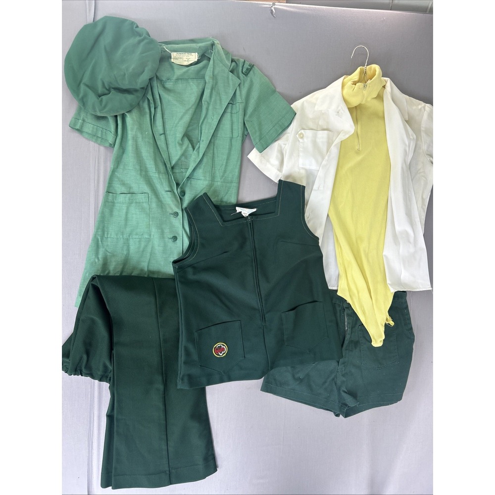 Vintage 1970s Cadette Girl Scout Uniform Lot Bell Bottoms Tunic Beret Shorts